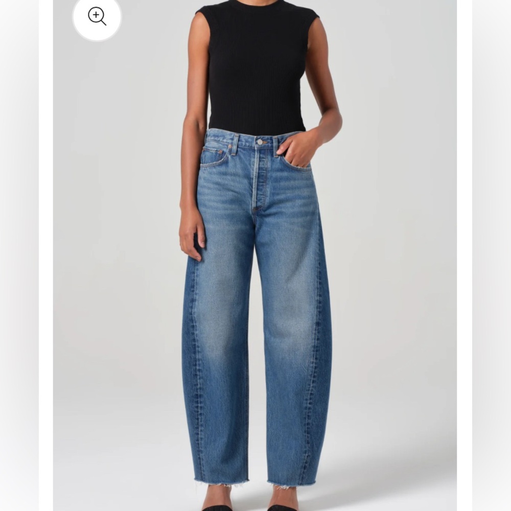 $258 NWT AGOLDE  LUNA HIGH RISE PIECED TAPER
IN SPLIT SZ 27